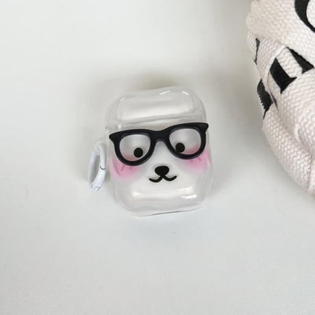 CUTECASEメガネ掛け熊 Airpods4ケース かわいい AirpodsPro2ケース airpods3/2カバー リング付 ギフトにおすすめ CM5315