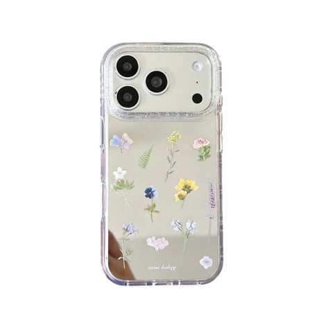 CUTECASE ドライフラワー ミラー iPhone17Pro/17ケース キラキララメ iPhone17Promax/16Pro/15ケース メイク直しに便利CM6244