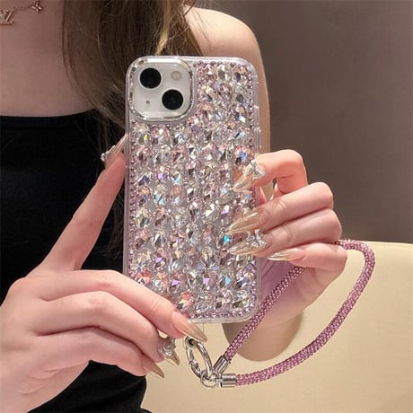 CUTECASE豪華ダイヤ iPhone16/16Proケース ジュエリーストラップ キラキラiPhone15/14/13proケース 存在感抜群 綺麗 CM4759