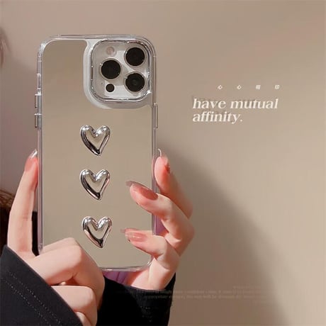 CUTECASEハートデコ鏡 アイフォン16/16promaxケース ハートストラップ iPhone15pro/14/13proカバー 可愛い 丈夫 夏に人気CM5435