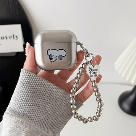CUTECASE メッキ AirpodsPro3ケース 高級感シルバー Airpods4/3カバー AirpodsPro第2/1世代 ビーズストラップ ギフトにおすすめCM6362