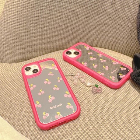 CUTECASE チェリーミラーiPhone15/15proケース ストラップ付 iPhone14/13pro/12ケース レンズフイルム付 丈夫C6024