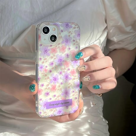 CUTECASE 花柄 iPhone15pro/15ケース パープルカラー iPhone14promax/13pro/12ケース かわいい 女子力アップCM4444