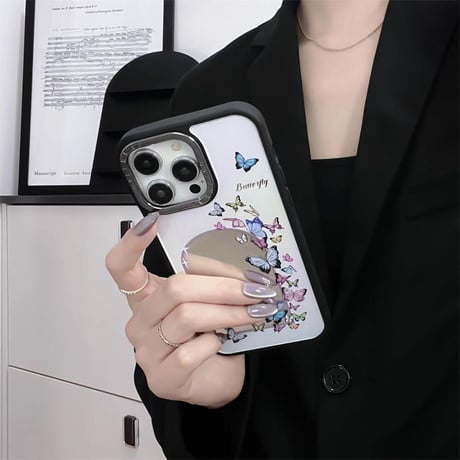 CUTECASEシック 鏡iPhone15pro/15カバー 蝶柄 アイフォン14pro/13promax/12ケース 夏に人気 エレガントCM4414