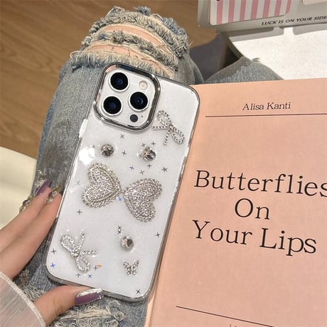 CUTECASEダイヤリボン iPhone16pro/16ケース 透明 キラキラ iPhone15plus/14/13pro/12カバー 大人可愛い ハンドメイドCM5459