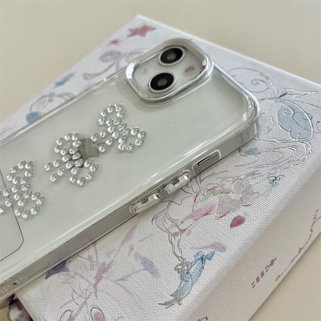 CUTECASE ストーンリボン iPhone15/15proケース チャーム付 iPhone14/13pro/12クリアケース かわいい 女子力アップCM4447