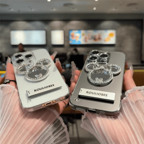 CUTECASEダイヤミラー iPhone16Pro/16Plusケース スタンド付 高透明iPhone15Pro/14Promax/13/12カバー 枠なし 丈夫黄ばまない CM4796