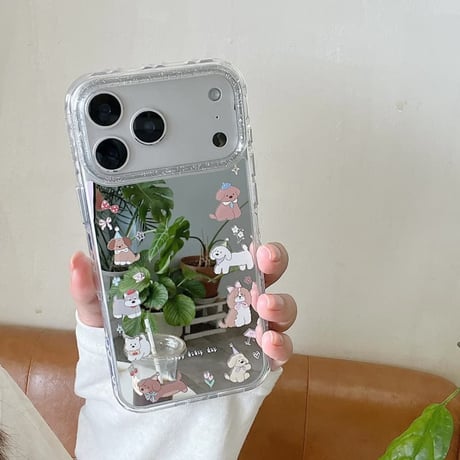 CUTECASE 動物柄フレーム ミラー iPhone17Pro/17ケース ラメいり iPhone16Pro/15ケース かわいい 春夏コーデCM6334