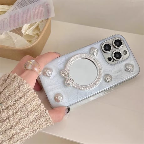 CUTECASE鏡 iPhone15/15proケース パール/宝石 アイフォン14/13pro/12ケース かわいい 女子力高いCM4486