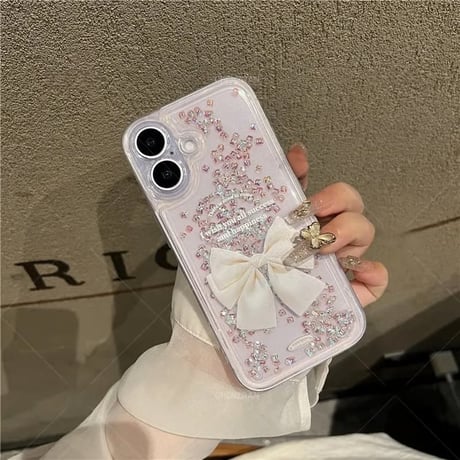 CUTECASE 動くダイヤ入り iPhone17Promaxケース リボン柄 アイフォン16/15promax/14/13/12/11カバー 女子力高い ギフトにおすすめCM5772