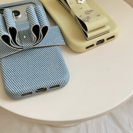 CUTECASE リボンスタンド iPhone17/17proケース 皮製/ジーンズ iPhone16/15Pro/14Promaxカバー 高品質 高級感 便利CM6063