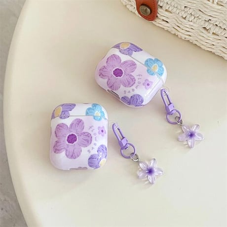CUTECASE紫の花 Airpods 4ケース エレガント Airpods3/Pro2ケース airpodspro2カバー 女子力UP 花キーチェーン付 大人可愛いCM5238