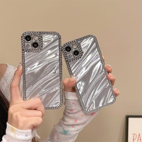 CUTECASE ストーン iPhone16/16pro/15plusケース 水紋 iPhone14/13pro/12ケース 女子力アップ キラキラCM4546