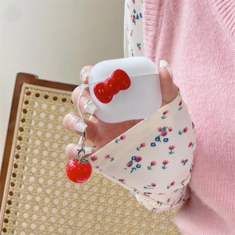 CUTECASEリボン エアーポッズ 4ケース トマトキーチェーン Airpods3/Pro2ケース airpodsproカバー 指紋防止 マット CM5143