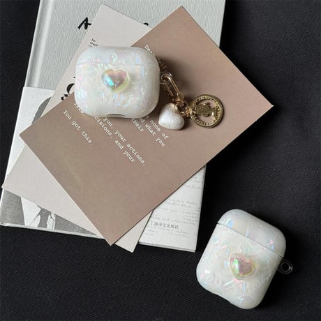 CUTECASE女子力アップ Airpods3/pro2ケース かわいいシェル風 キラキラハートAirpods2/proカバー チャーム付 可愛い ギフトに最適CM4416