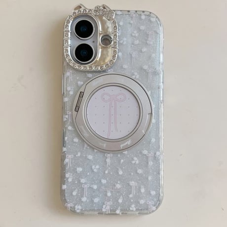 CUTECASE 360度回転可リング iPhone17Pro/17ケース ジュエリーライン iPhone17ProMax/16Pro/15カバー 花柄とリボン柄 多機能便利CM6078
