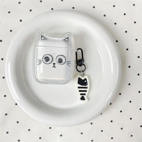 CUTECASE猫と魚 Airpods4ケース ギフトにおすすめ AirpodsPro2ケース airpods3/2ケース 耳付き キーチェーあり 可愛いCM5513