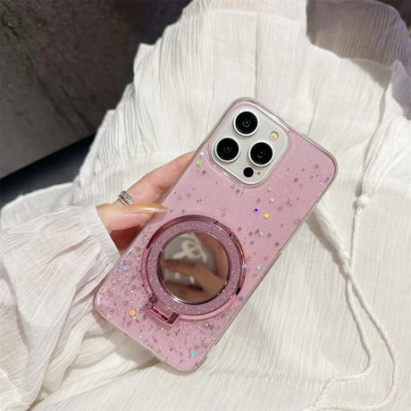 CUTECASE 女子力高い iPhone15/16proケース magsafe対応リング スタンド付 iPhone14pro/13/12/11proカバー キラキラグリッター入りCM4495
