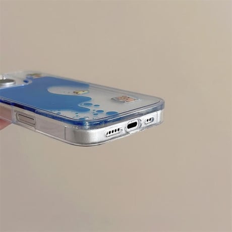 CUTECASE液体 iPhone16pro/16ケース 動く熊ちゃん iPhone15promax/14/13proカバー 大人可愛い ハンドメイド ギフトにおすすめCM5470
