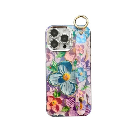 CUTECASEベルト付 花柄 iPhone15Pro/15promaxカバー キラキラおしゃれ アイフォン14プロ/13/12ケース 光る CM4382