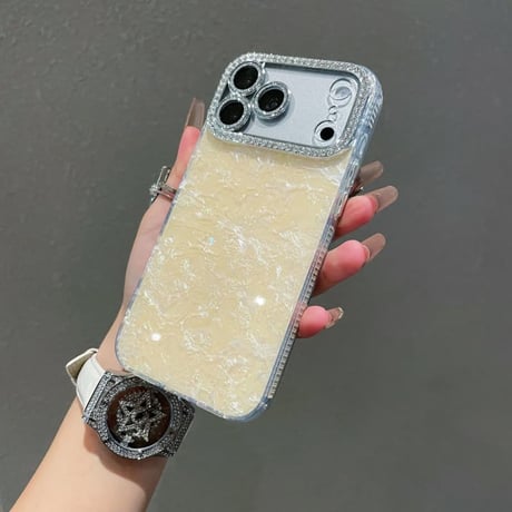 CUTECASE シェル柄 iPhone17/17Proケース ダイヤレンズカバー 美しい iPhone17ProMax/16/15ケース キラキラ感 CM6166