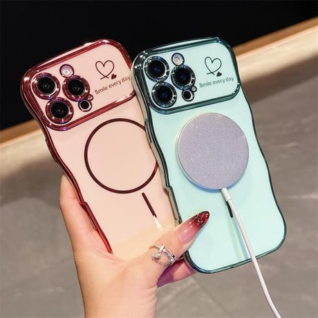 CUTECASEうねうねライン iPhone16e/16proケース Magsafe対応 ハート柄 iPhone15pro/14/13/12カバー 頑丈 涼しい感じ 人気CM5359
