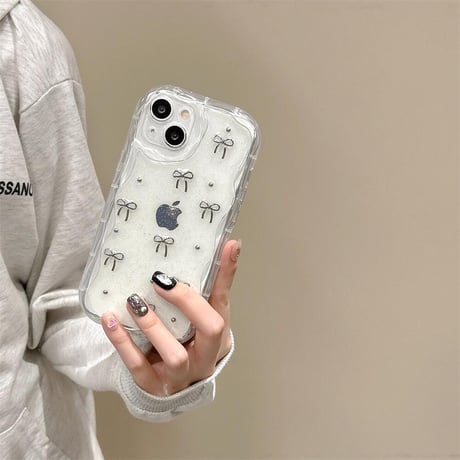 CUTECASE立体リボン iPhone15/15proケース うねうね ラメ入り iPhone14/13pro/12proケース キラキラクリアケースCM4436