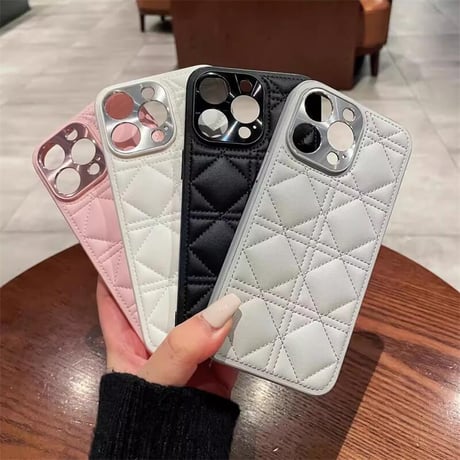 CUTECASEレザー菱形キルティング iPhone16/16Proケース ストラップ付 カメラ保護 iPhone15pro/14Proカバー エレガント 耐衝撃加工CM5004