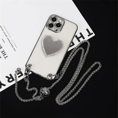 CUTECASE iPhone16/16Proケース ショルダー おしゃれ iPhone15Pro/14/13proクリアケース ハート鏡グリップ付 高級感たっぷりCM4589
