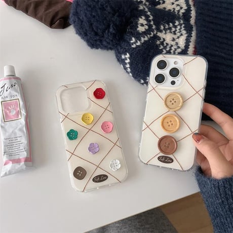 CUTECASEボタンデコ iPhone16/16proケース シック 菱形 iPhone15Pro/14/13proカバー 可愛い トレンド感 CM4987