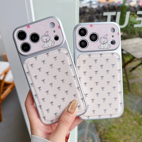 CUTECASE リボン柄 iPhone17Pro/17ケース ワンちゃんカメラカバー iPhone17Promax/16Pro/15ケース 皮っぽ かわいいCM6133