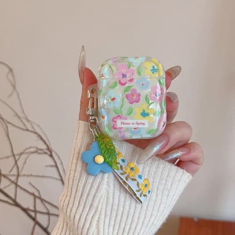 CUTECASE 花柄 Airpods Pro3ケース 花ストラップ Airpods 4/3カバーケース AirpodsPro2/1 うねうね 女子力高い 春コーデ CM6136