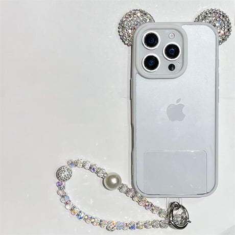 CUTECASE ダイヤ耳付 iPhone16Pro/17ケース キラキラストラップ付 iPhone15promax/14pro/13カバー 透明 可愛すぎCM5619