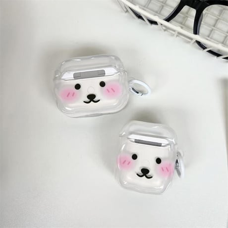 CUTECASEメガネ掛け熊 Airpods4ケース かわいい AirpodsPro2ケース airpods3/2カバー リング付 ギフトにおすすめ CM5315
