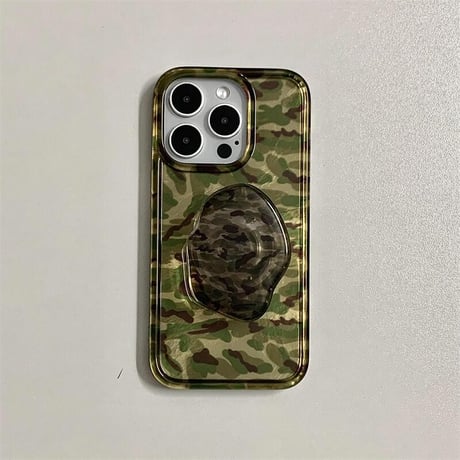 CUTECASE迷彩柄 iPhone16promax/16Proケース スマホグリップ付 iPhone15pro/14pro/13カバー シンプル風 艶感 カッコイイCM5324