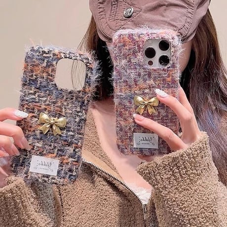 CUTECASEリボン ラシャ iPhone16/16proケース 秋冬に流行る iphone15pro/14/13/12proカバー ガールズファッションCM4939