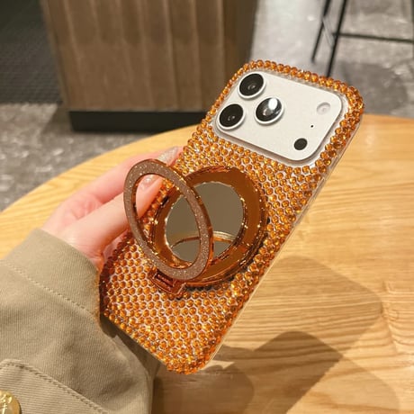CUTECASE ジュエリーデコ iPhone17Pro/17ケース ミラーリングスタンド iPhone16/15promax/14/13proカバー ストラップCM6026