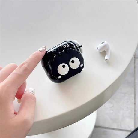 CUTECASEモンスター Airpods第四世代ケース ギフトにおすすめ Airpodspro2/proカバー Airpods3/2 リング付 ブラック 可愛いCM5047
