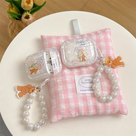 CUTECASE可愛いクマちゃん Airpods4ケース シェル柄 airpods3/2ケース AirpodsPro2/1カバー バックチャーム付き ギフトにおすすめCM5420