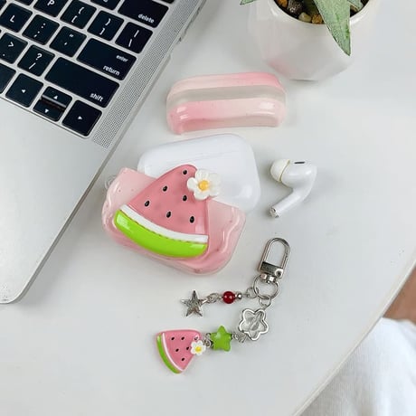 CUTECASE スイカ Airpods Pro3ケース キーホルダー付き Airpods 4/3カバーケース AirpodsPro2/1 かわいい 美味しいそう CM6487
