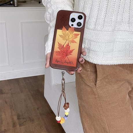 CUTECASE紅葉 iphone16/16proカバー オシャレストラップ iphone15pro/14/13ケース 秋冬に流行る CM4968