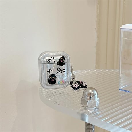 CUTECASE黒猫 Airpods3/proケース 可愛いアクセサリー付 AirpodsPro2カバー キラキラ 丈夫 ギフトにおすすめCM4006