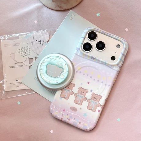 CUTECASE 熊さんミラーグリップ iPhone17PromaxケースMagSafe対応 iPhone16Pro/15/14ケース グラデーションカラー 丈夫 CM6444