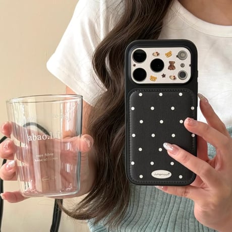 CUTECASE 熊ちゃんカメラカバー iPhone17Pro/17ケース 皮 水玉模様 iPhone17ProMax/16Pro/15カバー ブラック ギフトにおすすめCM6076