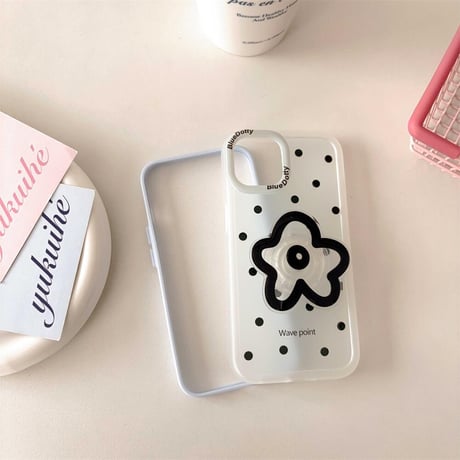 CUTECASE花グリップ アイフォン15Pro/15ケース 水玉模様 iPhone14promax/13ケース スタンド付 指紋防止 CM4530