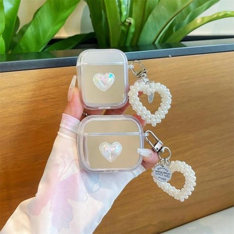CUTECASEミラー Airpodspro2/pro1ケース パールハートチャーム付き Airpods3/2カバー 可愛い ギフトに最適CM4478