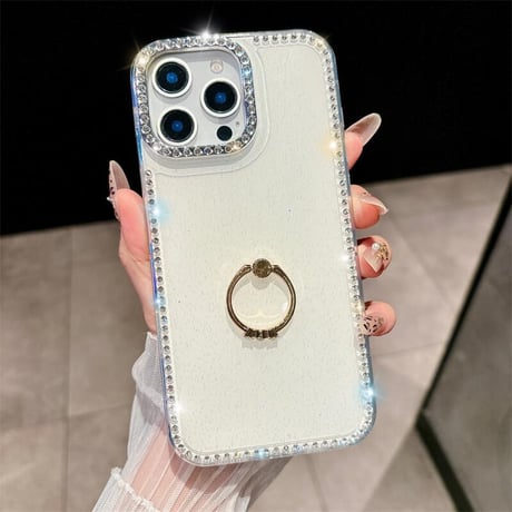 CUTECASEリング付 iPhone16pro/16ケース ダイヤデコ iPhone15promax/14/13カバー キラキラ おしゃれ 可愛い CM5430