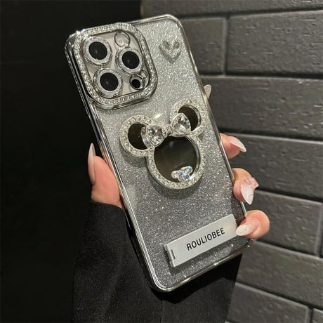 CUTECASE鏡付き iPhone16/16proケース スタンド付 iPhone15plus/14/13promaxカバー ジュエリーデコ 美しい かわいい CM5382