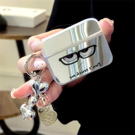 CUTECASE可愛い顔 Airpods4ケース 鏡付き AirpodsPro2ケース airpods3/2カバー ハートキーチェーン付 ギフトにおすすめ CM5325