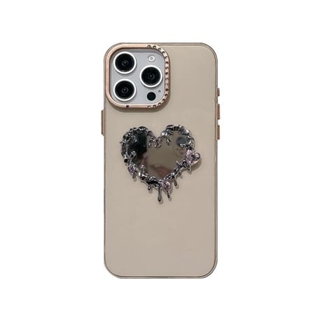 CUTECASEダイヤハート鏡付 iPhone16/16proケース高透明感クリア iPhone15Pro/14カバー 黄ばまない CM4783